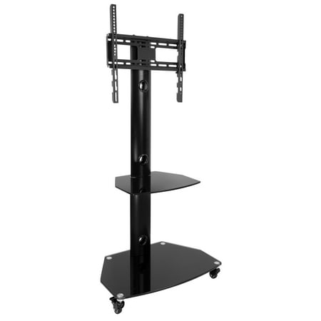 UPC: 0818103029091 | Mount-It! Mobile TV Stand Cart | Fits 32 -55  Flat Screen TVs | Adjustable Shelf Included