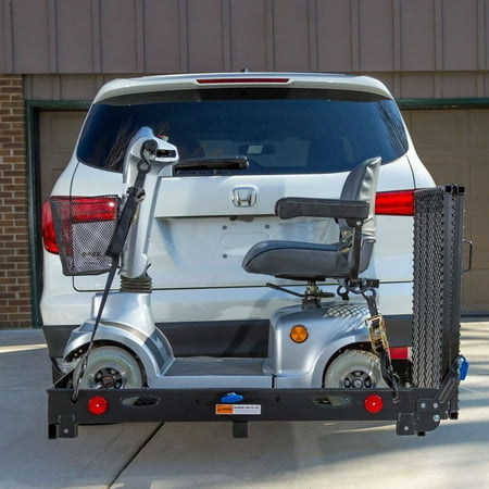 Silver Spring 48in x 28in Steel Scooter Wheelchair Carrier w/60in Ramp, 500 lb. Cap, Folding, Hitch Mount