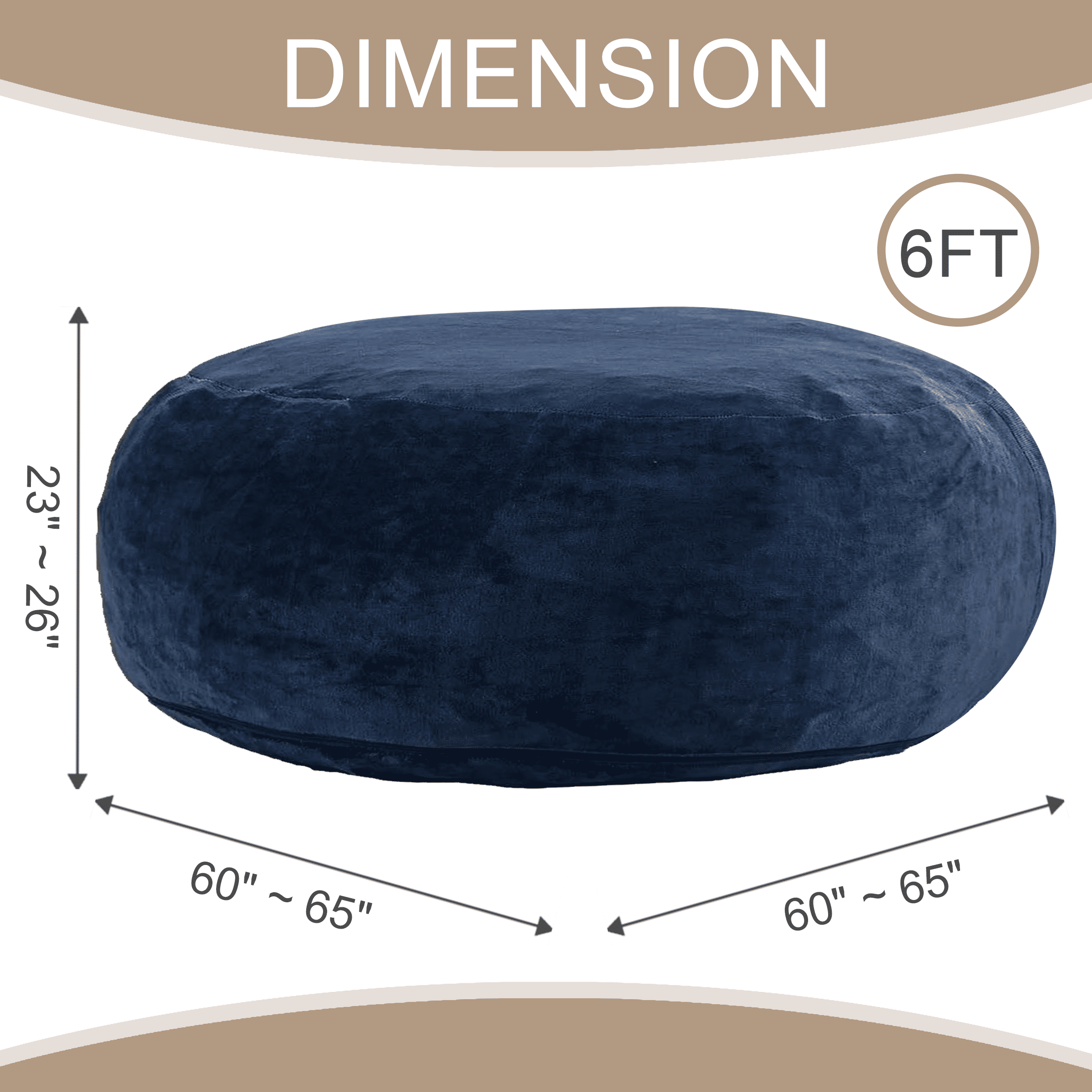 Sanae 6FT Large Bean Bag Chair, Memory Foam Sofa With Washable Suede Cover & Reinforced Zipper, For Adults And Kids, Living Room & Bedroom, Blue