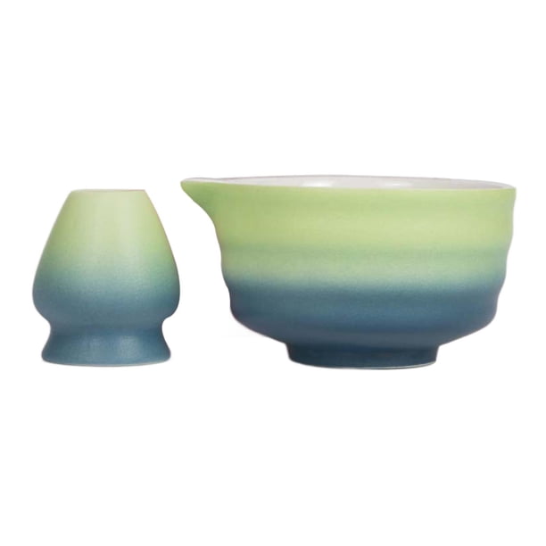 Cuenco de cerámica para matcha, suministros para preparar té, cuenco para mezclar matcha esmaltado, 350 ml, portátil Azul y verde