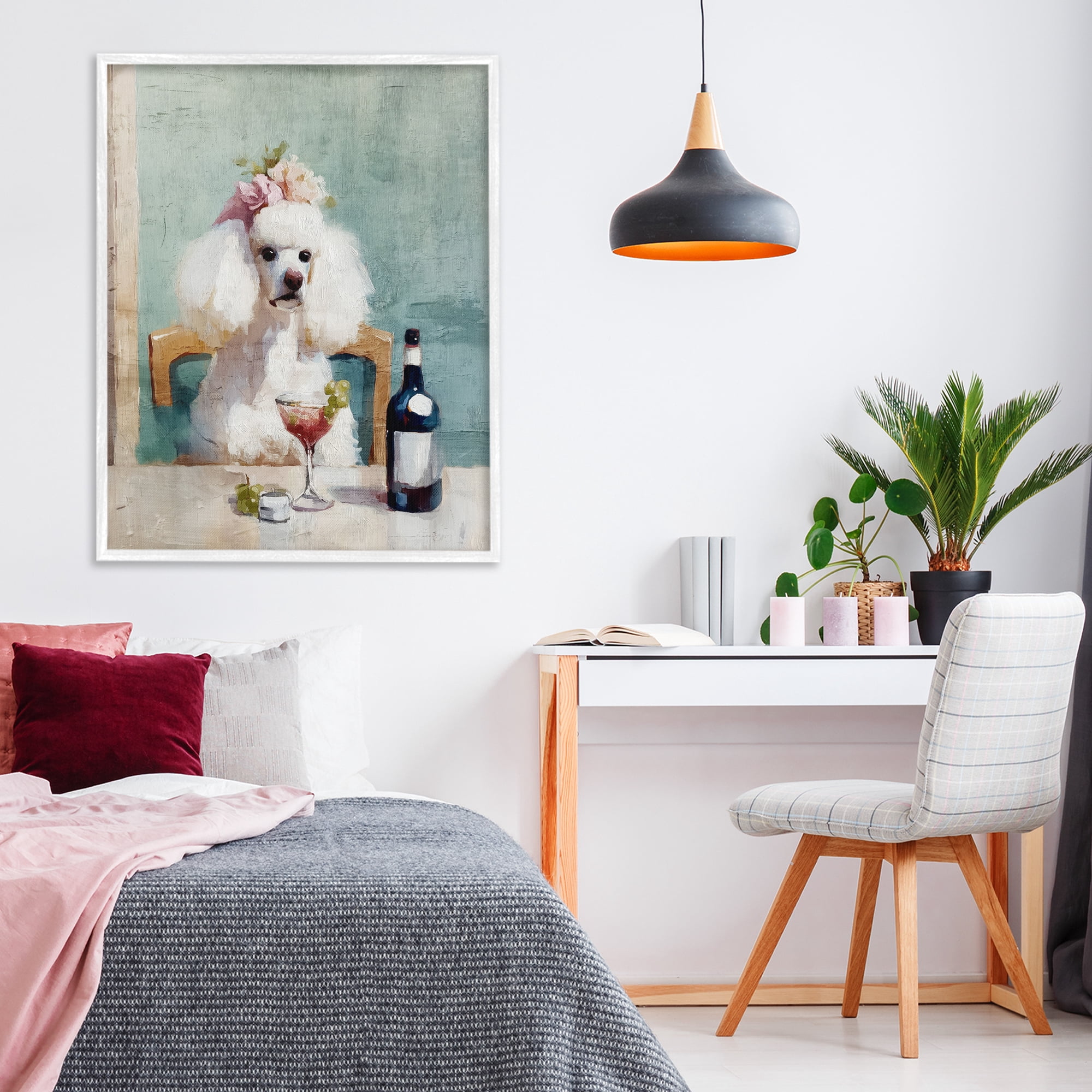 Stupell Industries Poodle At Lunch White Framed Giclee Art, design by Annabelle Hall
