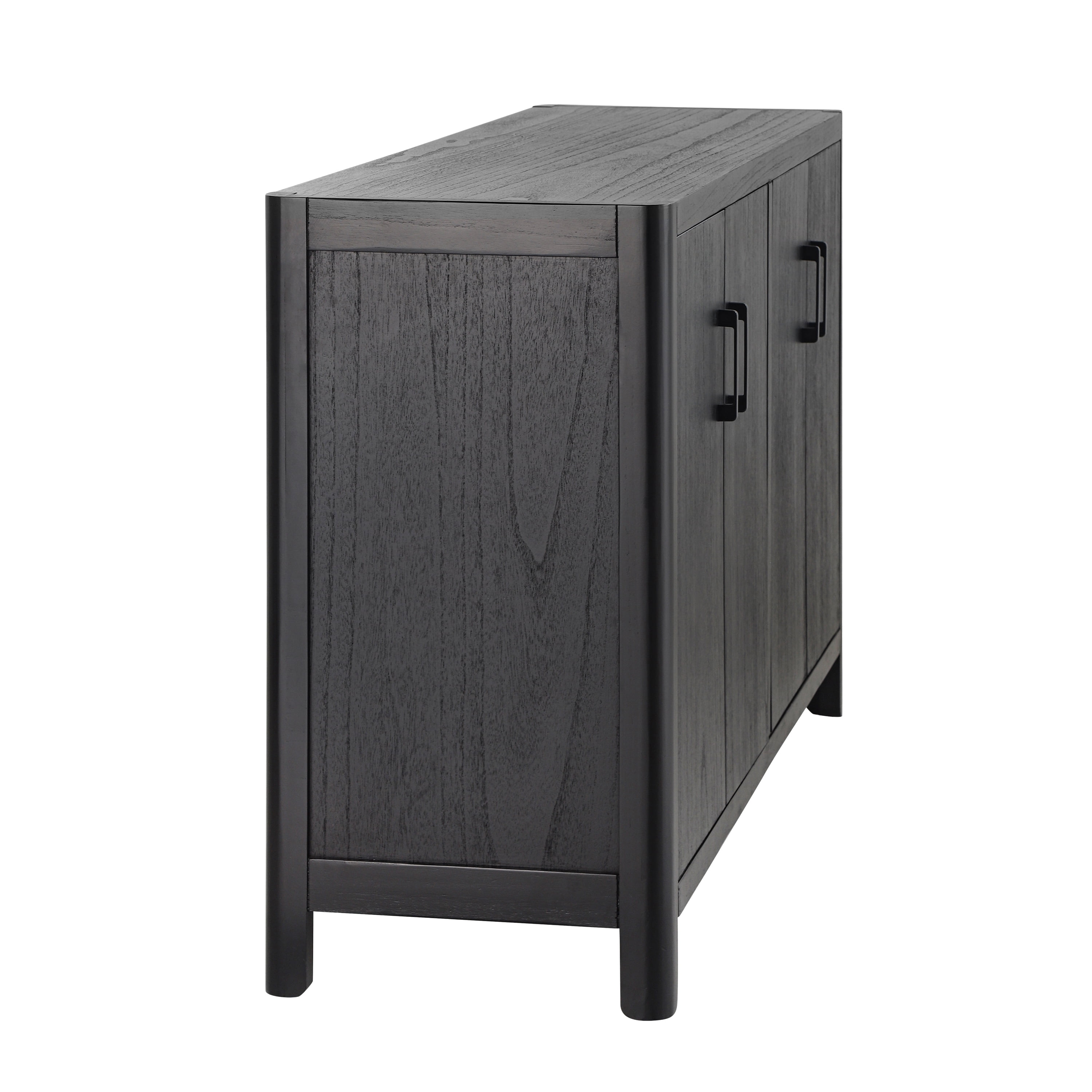 Euroco 59" Farmhouse Buffet Cabinet with Natural Distressed Finish,Accent Wood Sideboard Coffee Bar Station Table for Kitchen Living Room,Black