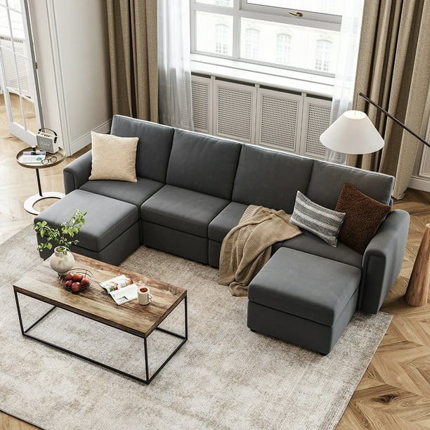 Linsy Home Modular Sectional Sofa, 4 Seater Sofa with Chaise and