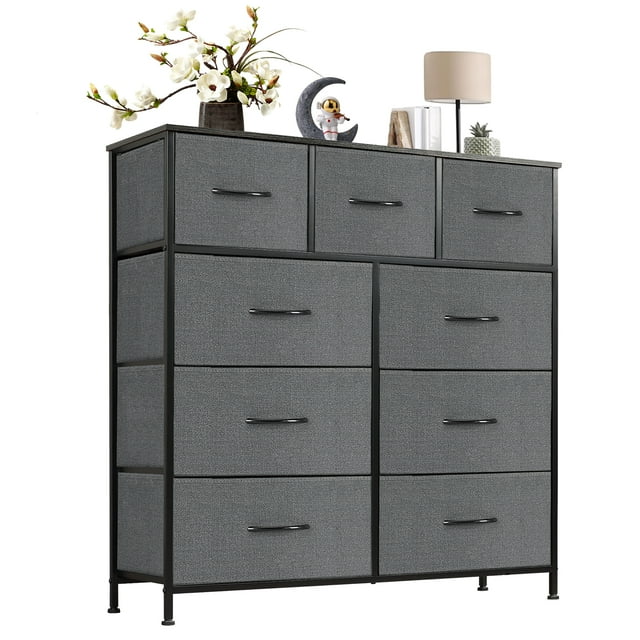 EDX Commode à 9 Tiroirs pour Chambre, Tour d'Organisation de Rangement en Tissu, Armoire, Gris