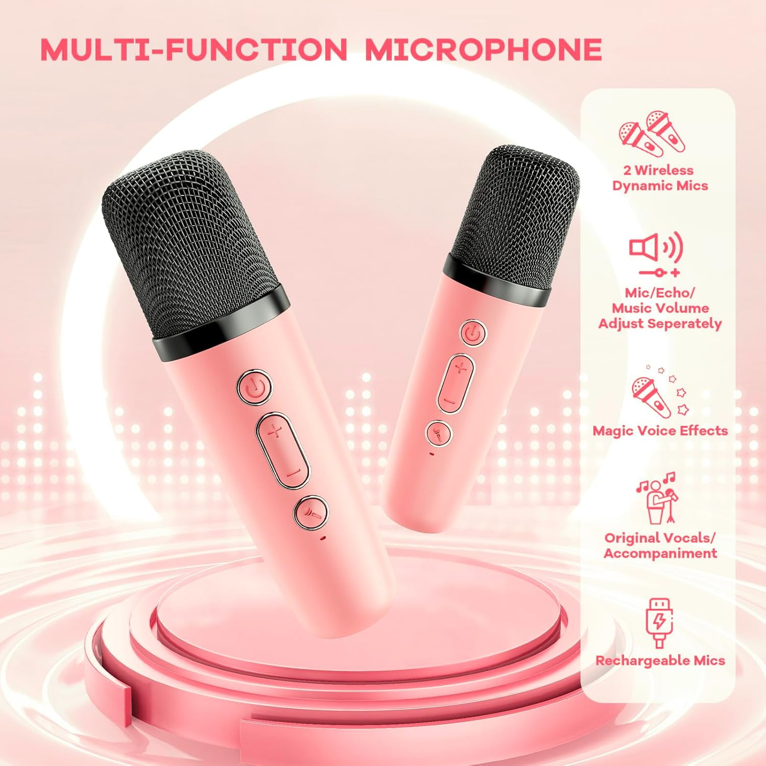 AmzDoer Mini Karaoke Machine for Kids Adults, Portable Bluetooth Speaker with 2 Wireless Microphones, TOP Birthday Gifts Toys for Girls Ages 3-12+ Years Old Toddler