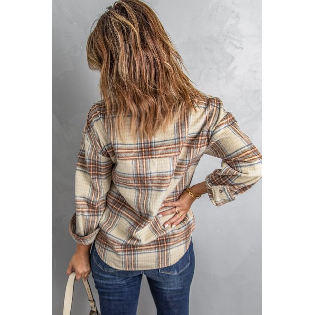 ABPHQTO Sudadera de mujer con media cremallera a cuadros y bolsillo en el pecho