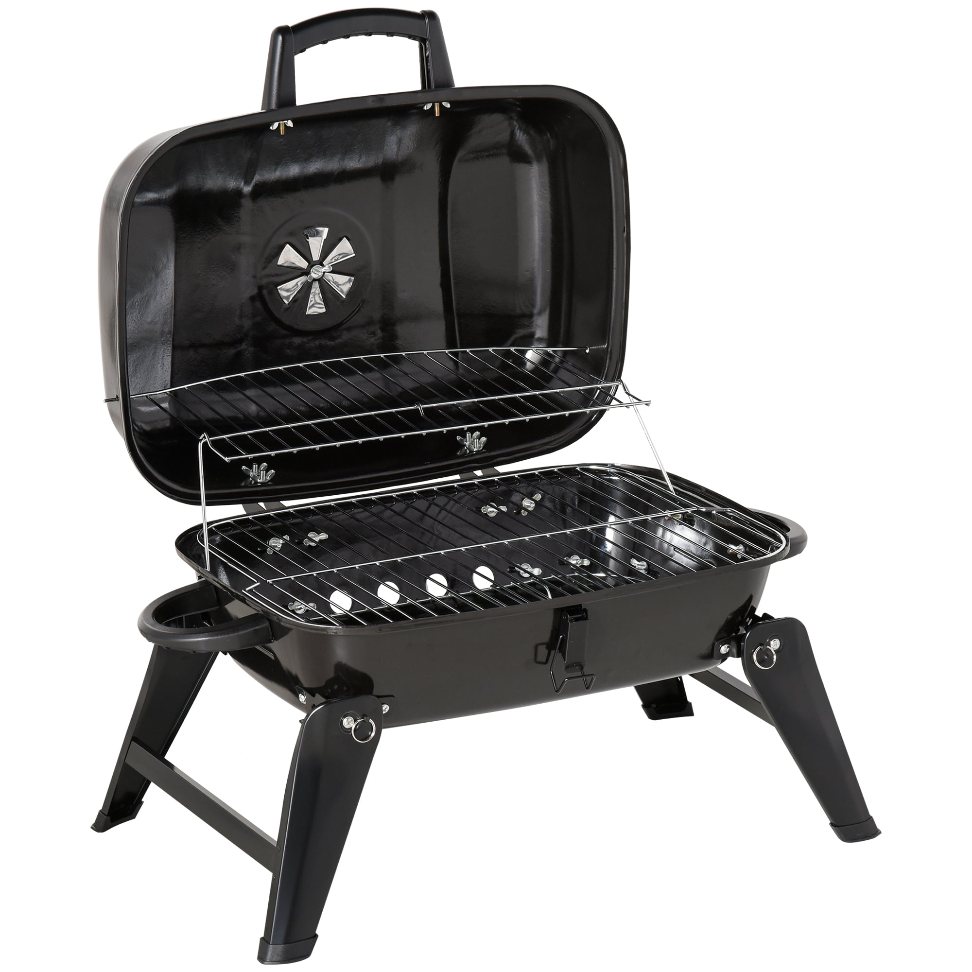 HomeyMosaic 19 Steel Porcelain Portable Outdoor Charcoal Barbecue Grill Hamburger Grill Commercial Machine Square BBQ Grill,YH19022 Black