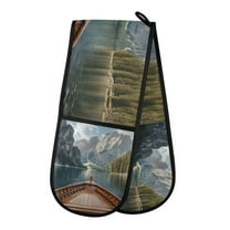 Yayeee Double Oven Mitt Kitchen Heat Resistant Baking 35" x7" Quilted Glove, Wooden Boat