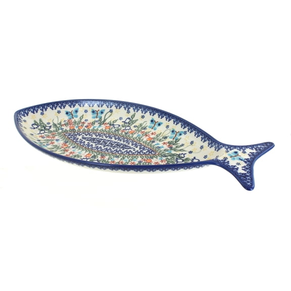 Blue Rose Polish Pottery Garden of Eden Fish Dish