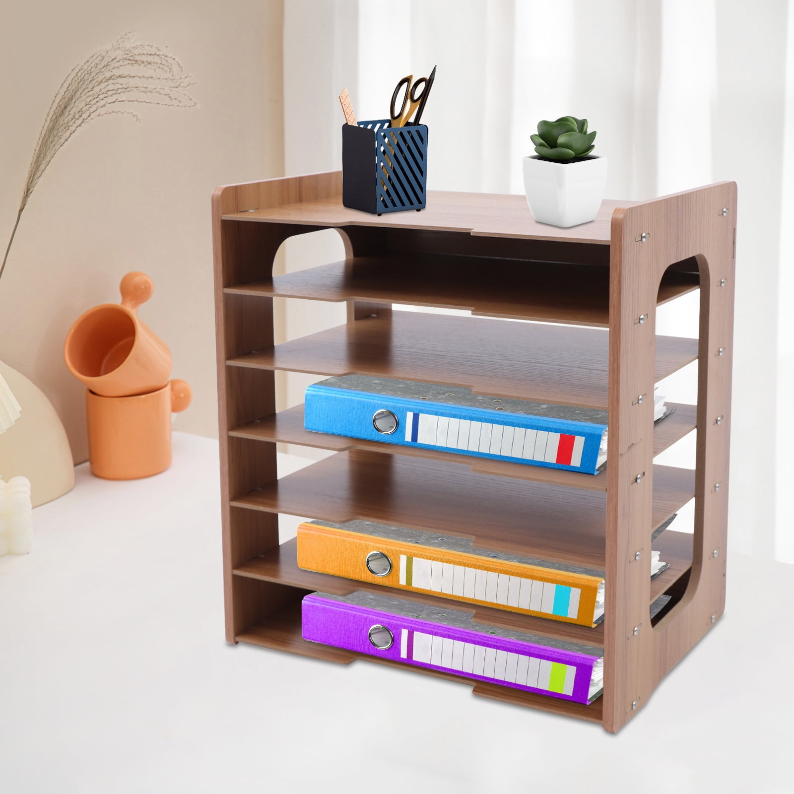 36*25*38.5cm Rectangular Natural Wood Color Widen Wood Office Paper Organizer Desk Desktop File Holder Desk Letter Tray