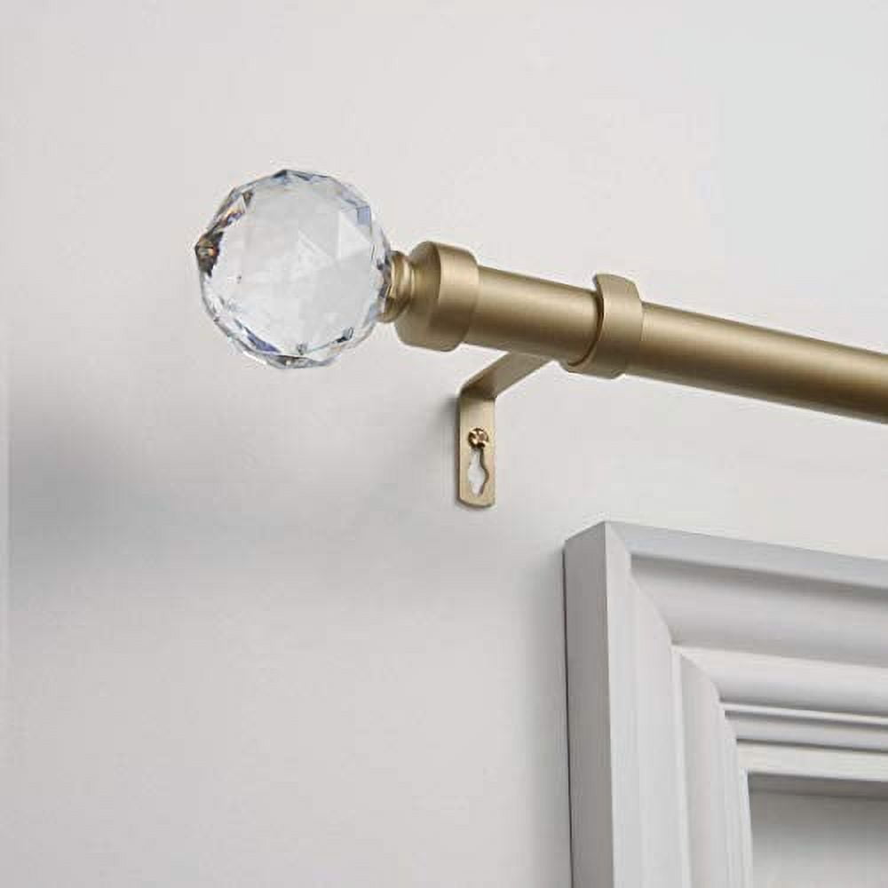 EXCLUSIVE HOME Crystal Ball 1" Curtain Rod and Coordinating Finial Set, Gold, Adjustable 66"-120"