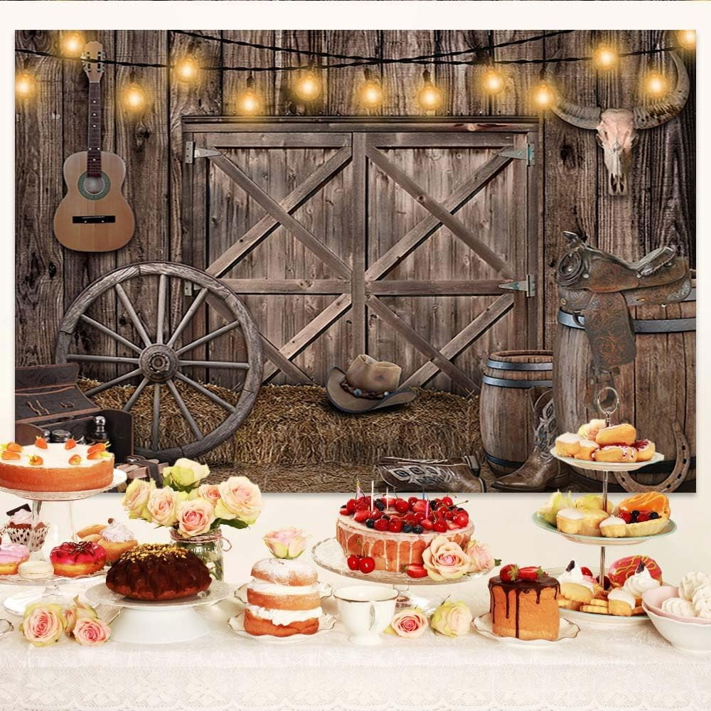 12 x 10 ft Rustic Wood Backdrop, Wood Barn Door Backdrop Brown Wooden Photography Background DecoratioWestern Cowboy Photography Background Birthday Party Baby Shower Party Decor Banner