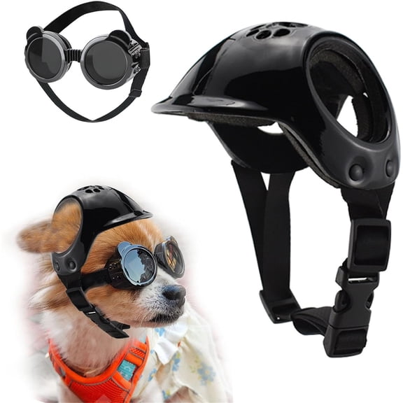 HQREA Puppy Motorcycle Helmet Sunglasses with Ear Holes and Adjustable Nylon Strap Dog Hard Hat for Outdoor