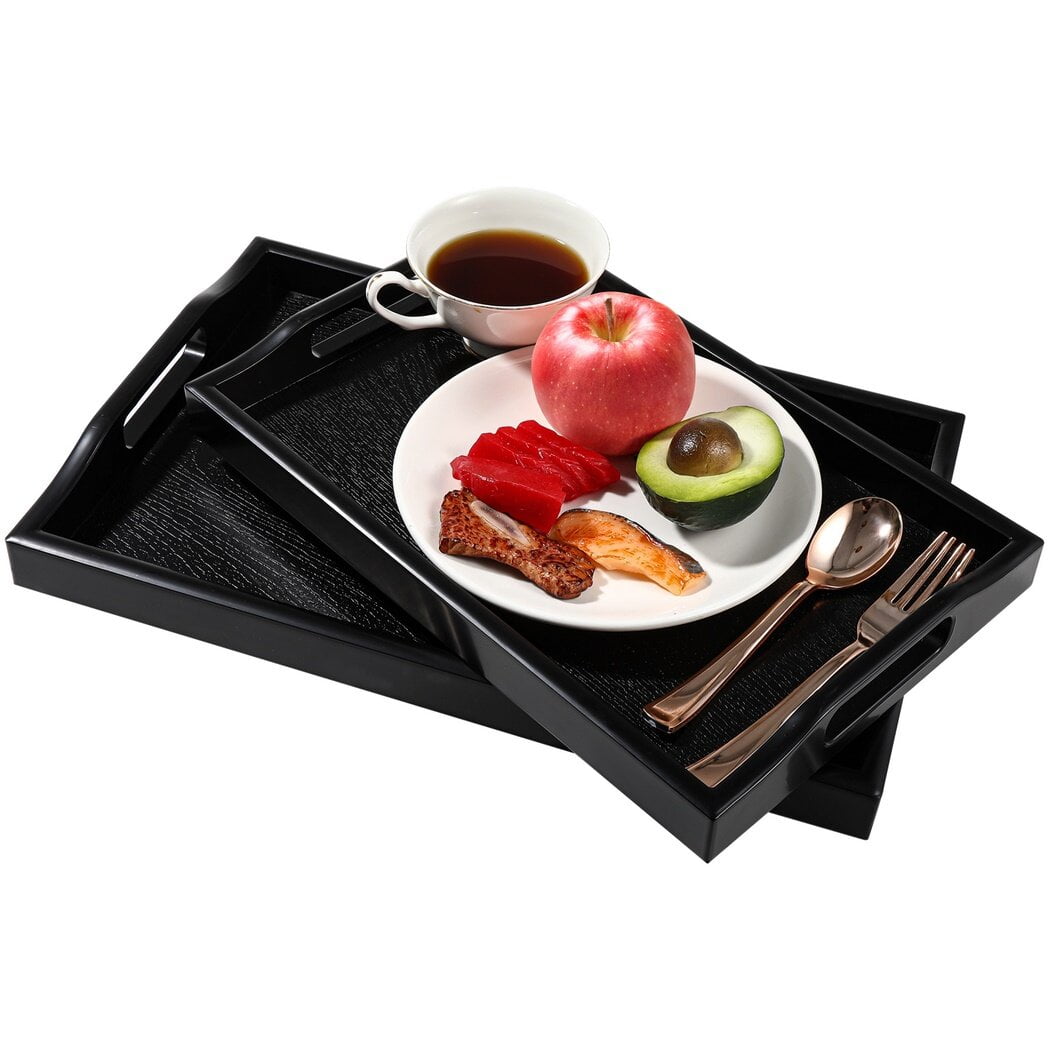 Ensemble De 2 Plateaux En Bois Rectangulaires Avec Poignées - Petit Et Grand, Pour Petit-Déjeuner, Thé, Décoration