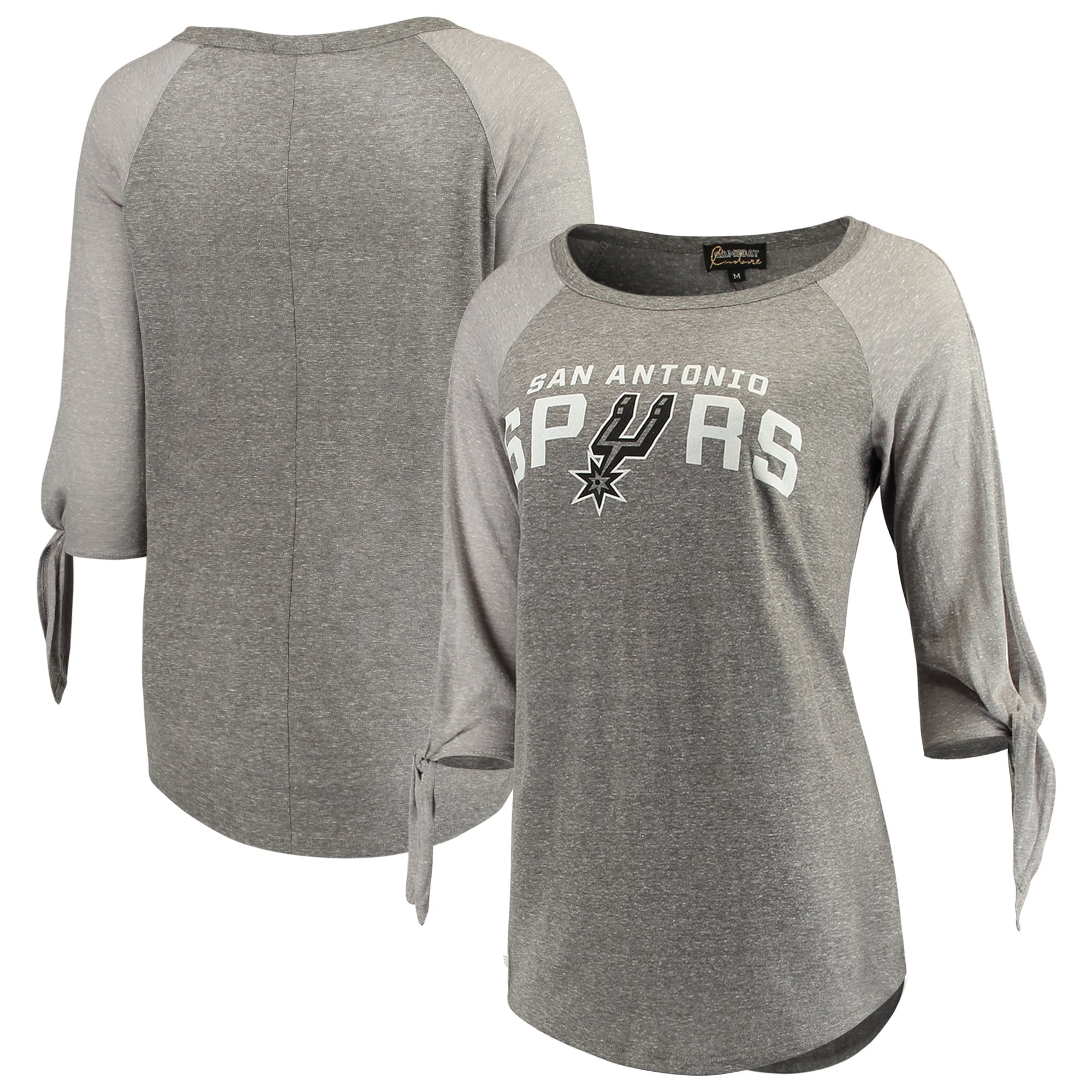 San Antonio Spurs Women's Open Shoulder Raglan Tri-Blend 3/4-Sleeve T-Shirt - Heathered Gray 