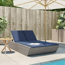 vidaXL Double Sun Lounger with Cushions Outdoor Poly Rattan Brown/Gray/Black