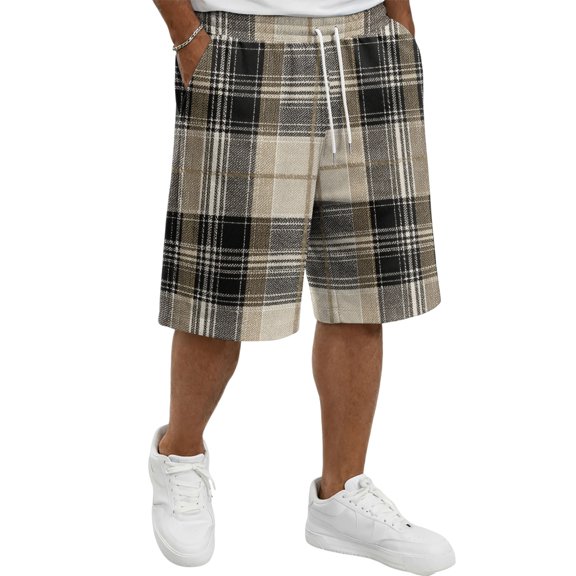 Resicozy Plaid Shorts Men Casual Classic Fit Elastic Waist Bermuda Short Straight Leg Loose Y2k Lounge Shorts with Pockets Earthy Yellow 4XL