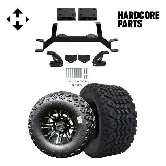 Hardcore Parts 4" Drop Axle Lift Kit for EZGO TXT/PDS (1994.5-2001.5) Gas Golf Cart with 10" Machined/Black 'Lancer' Wheels and 20"x10"-10" DOT rated All-Terrain tires