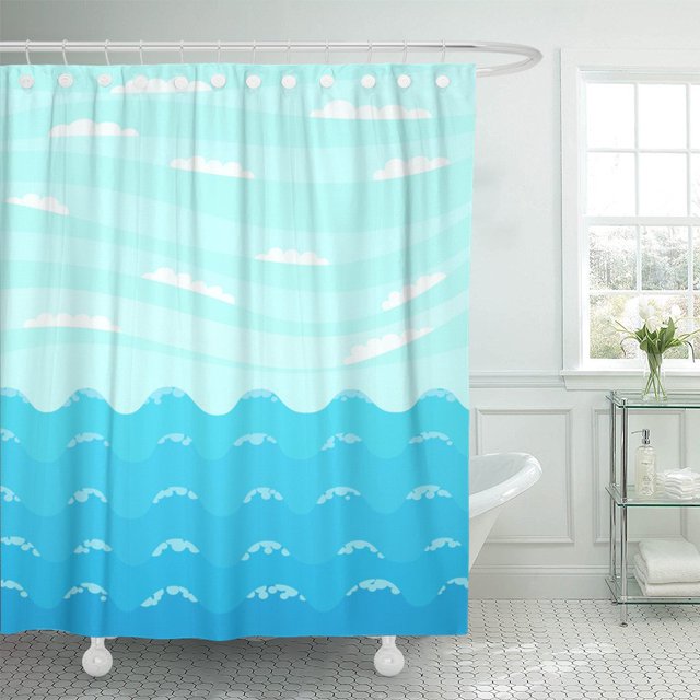 ABPHQTO Cortina de ducha de poliéster verde marino Blue Sea Ocean Waves and The Sky 152x180 cm ABPHQTO PKNMT60x72Shower-2473