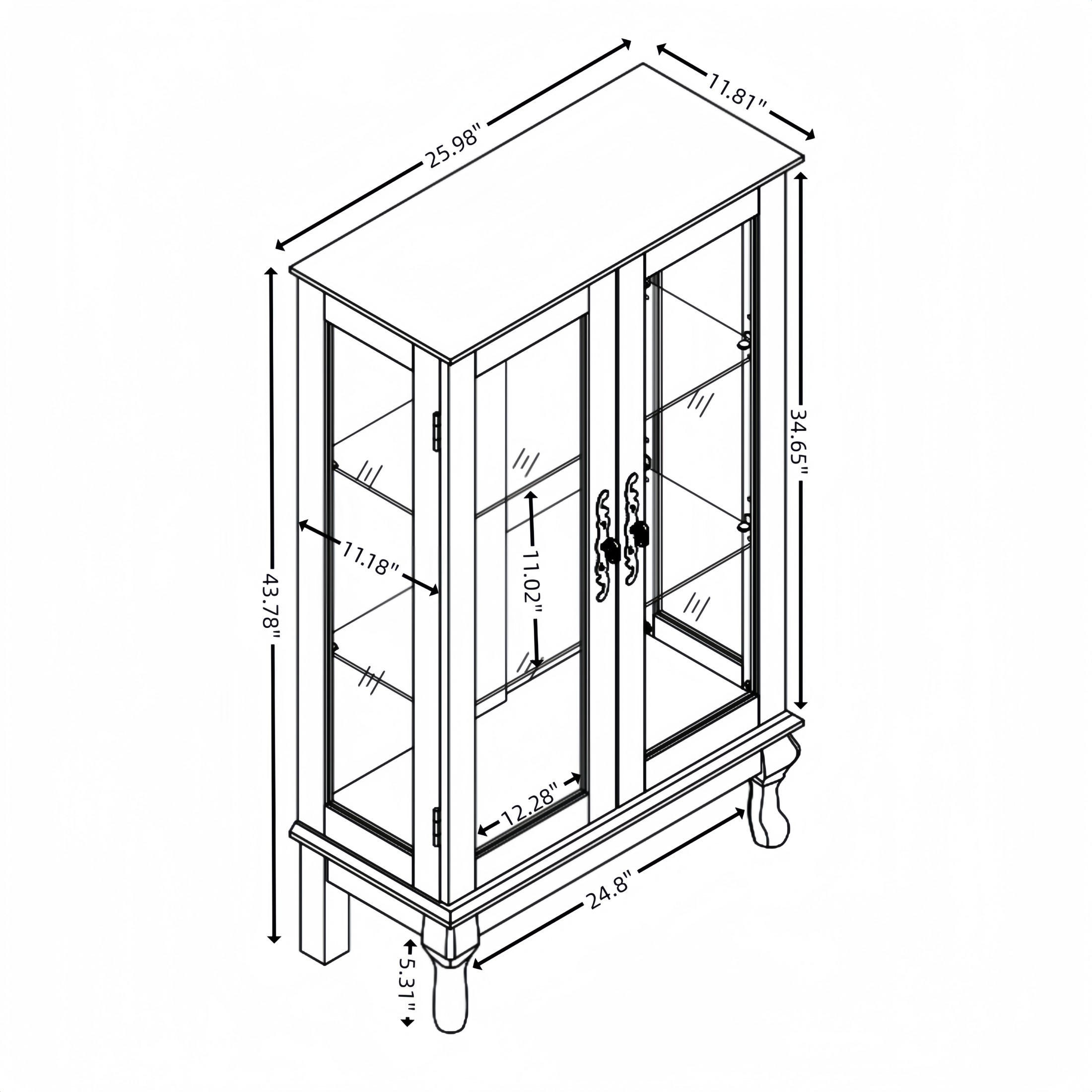 Noble House Elshore Lighted Curio Cabinet, 2-Door Glass Display with Mirrored Back, Adjustable Shelves, Light Oak