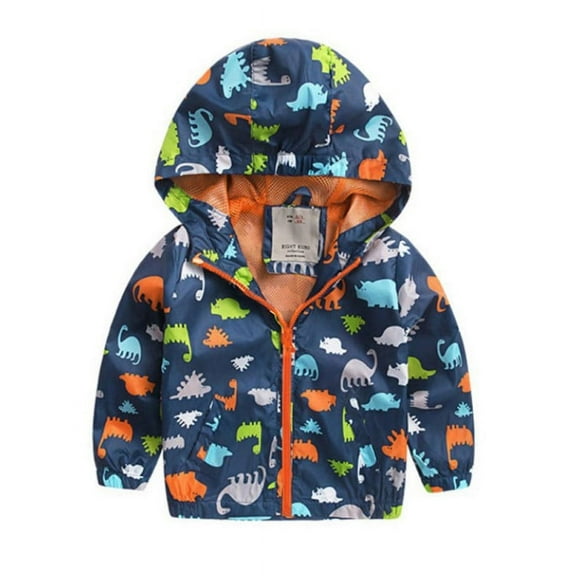 Toddler Kids Baby Boys Dinosaur Print Hooded Zipper Jacket Coat Outerwear