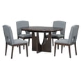 thumbnail image 6 of EUROCO 5-Piece Extendable Round Dining Table Set for 4, 57.1" Kitchen Table Set with 4 Upholstered Chairs and Removable Leaf for Saving Space,Espresso, 6 of 8