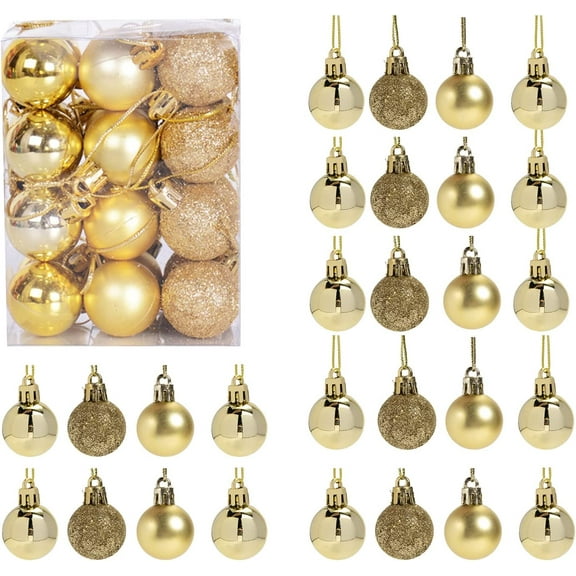 crowdstage 24Pcs Christmas Tree Balls Ornaments for Xmas Christmas Tree 30mm/1.18" Shatterproof Christmas Tree Decorations Hanging Ball for Holiday Wedding Party Christmas Decorations(Gold)