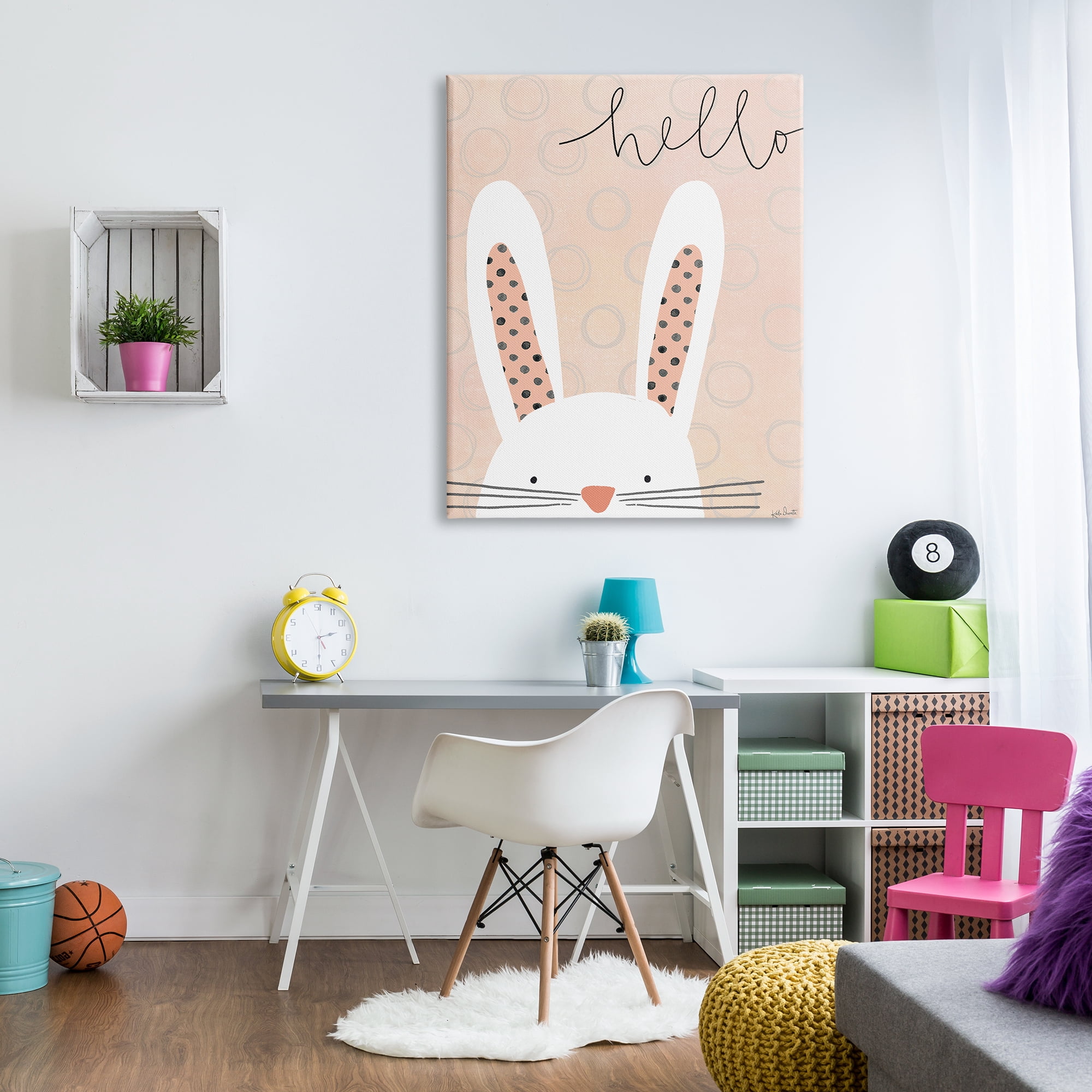 Stupell Industries Hello Bunny Phrase Baby Rabbit Polka Dot Patterns, 36 x 48, Designed by Katie Doucette