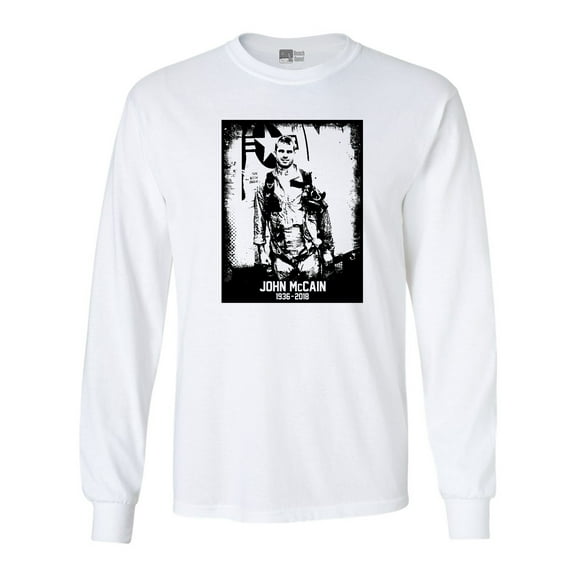 Long Sleeve Adult T-Shirt John McCain Senator USA Flag RIP 1936-2018 Hero Black DT