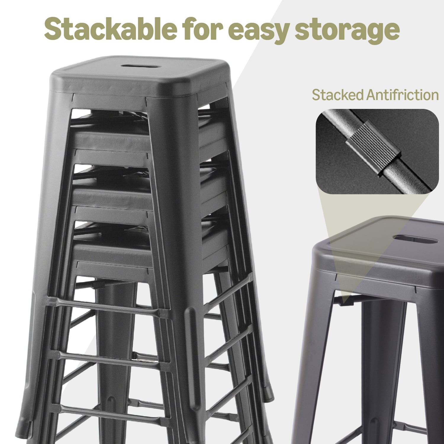 VOLIX 30inches Black Stackable Metal Bar Stool Backless Indoor-Outdoor Counter Stools Set of 4