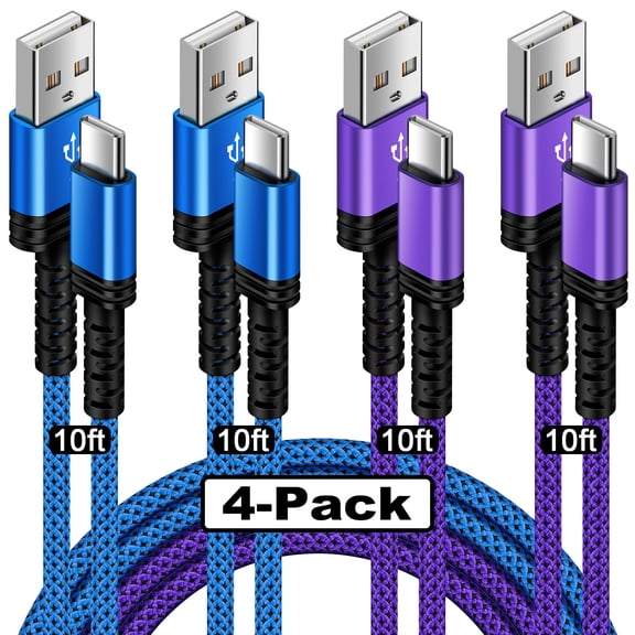 Type C Charger Fast Charging Cable 10ft 10 feet,4PACK HopePow Usb A to Usb C Cable 10ft Charging Cable Android Charger High Speed Phone Charger Cord Type C Fast Charging,Blue Purple