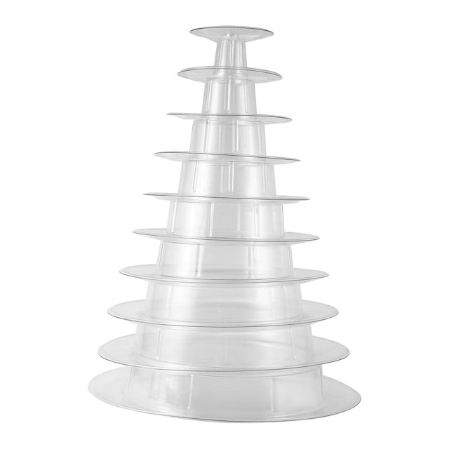 Soporte de exhibición de macarrones de torre de 10 niveles, soporte redondo para pasteles, bandeja de PVC, estante de exhibición para cumpleaños y bodas, herramientas para decorar pasteles