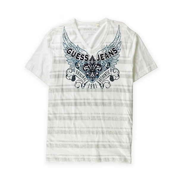 GUESS Camiseta con adorno de rayas Drago para hombre color blanco XL Guess Camiseta adornada Walmart en linea