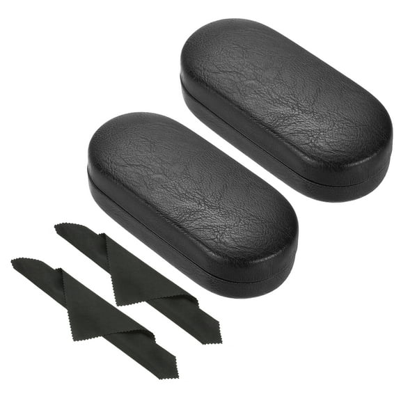 Uxcell Hard Shell Eyeglasses Case, 2 Pack PU Leather Large Glasses Case Protective Sunglasses Organizer, Black