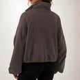 thumbnail image 4 of SGMVNU Women's Full Zip Short Jacket Warm Winter Long Sleeve Stand Collar Fuzzy Crop Coat with Drawstring Hem(Coffee, L), 4 of 7