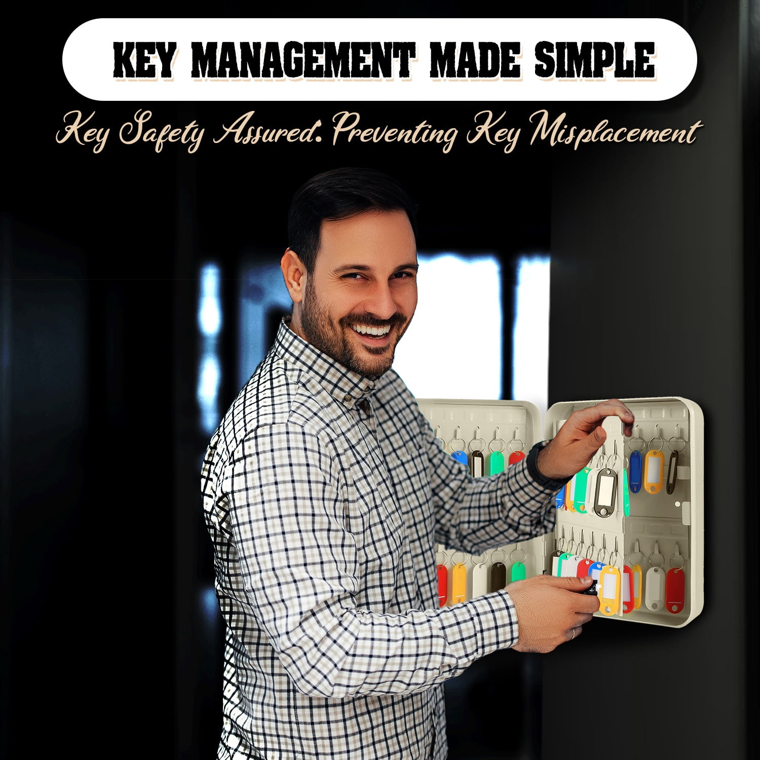 Key Cabinet Lock Box - White Key Storage Box Wall Mount with Combination Lock, Secured Key Organizer Box with 48 Colored Key Holder for Homes, Office, Apartments, Hotels, Business