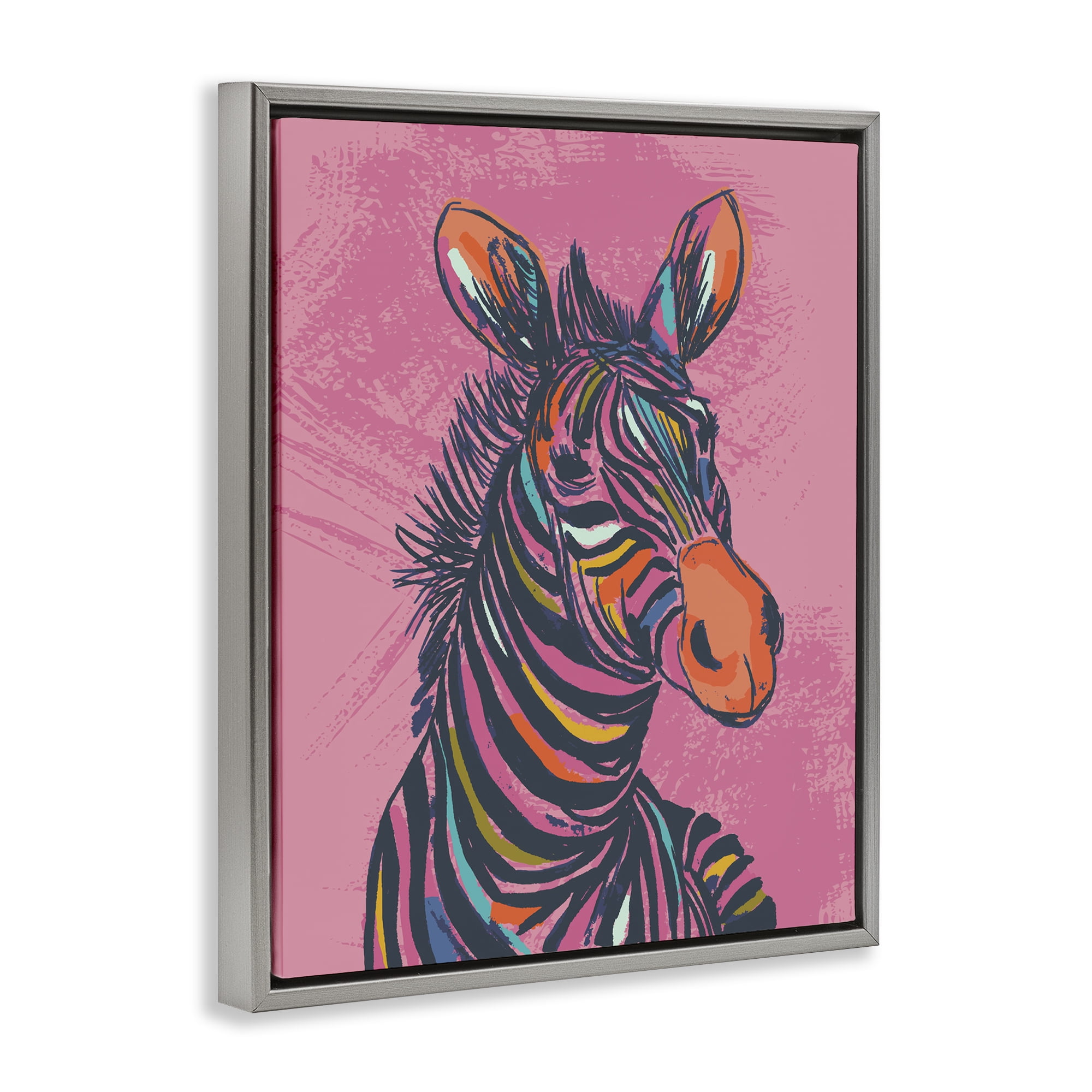 Stupell Industries Bright Stripes Zebra Animals Painting Gray Floater Framed Canvas Art Print Wall Art, 17 x 21