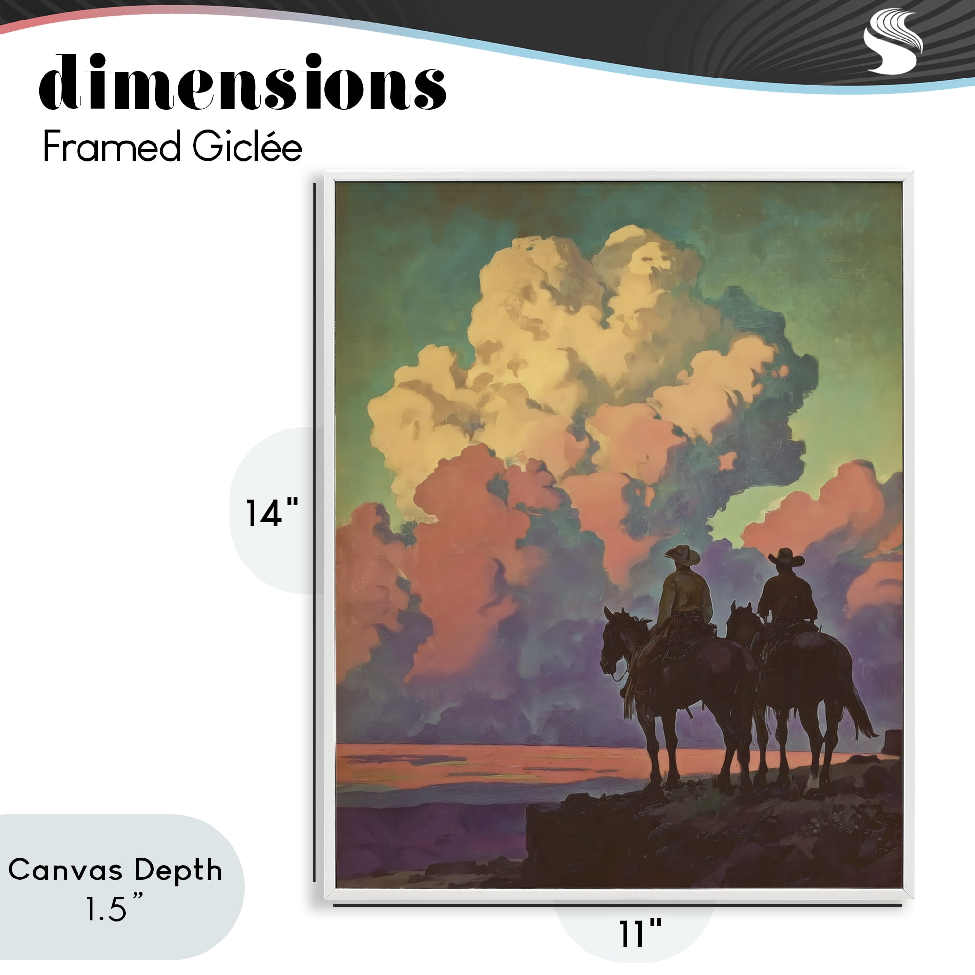 Stupell Industries Cowboys Silhouetted Against Clouds White Framed Giclee Art, design by Arlington Prints