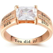 Ccjcinata Fully Personalized Customized Sterling Silver Class RIngs - Fully Personalized -class of 2024 platinum graduation ring (Sterling Silver - Rose Gold Plated)