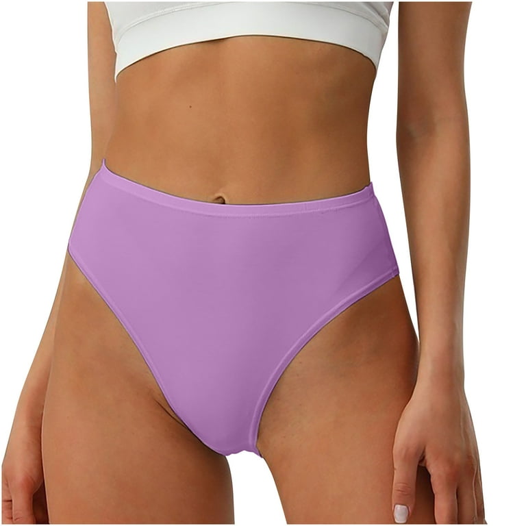 HUPOM Underwear Women Ladies Underwear High waist Elastic Waist Solid Thong  Purple S 