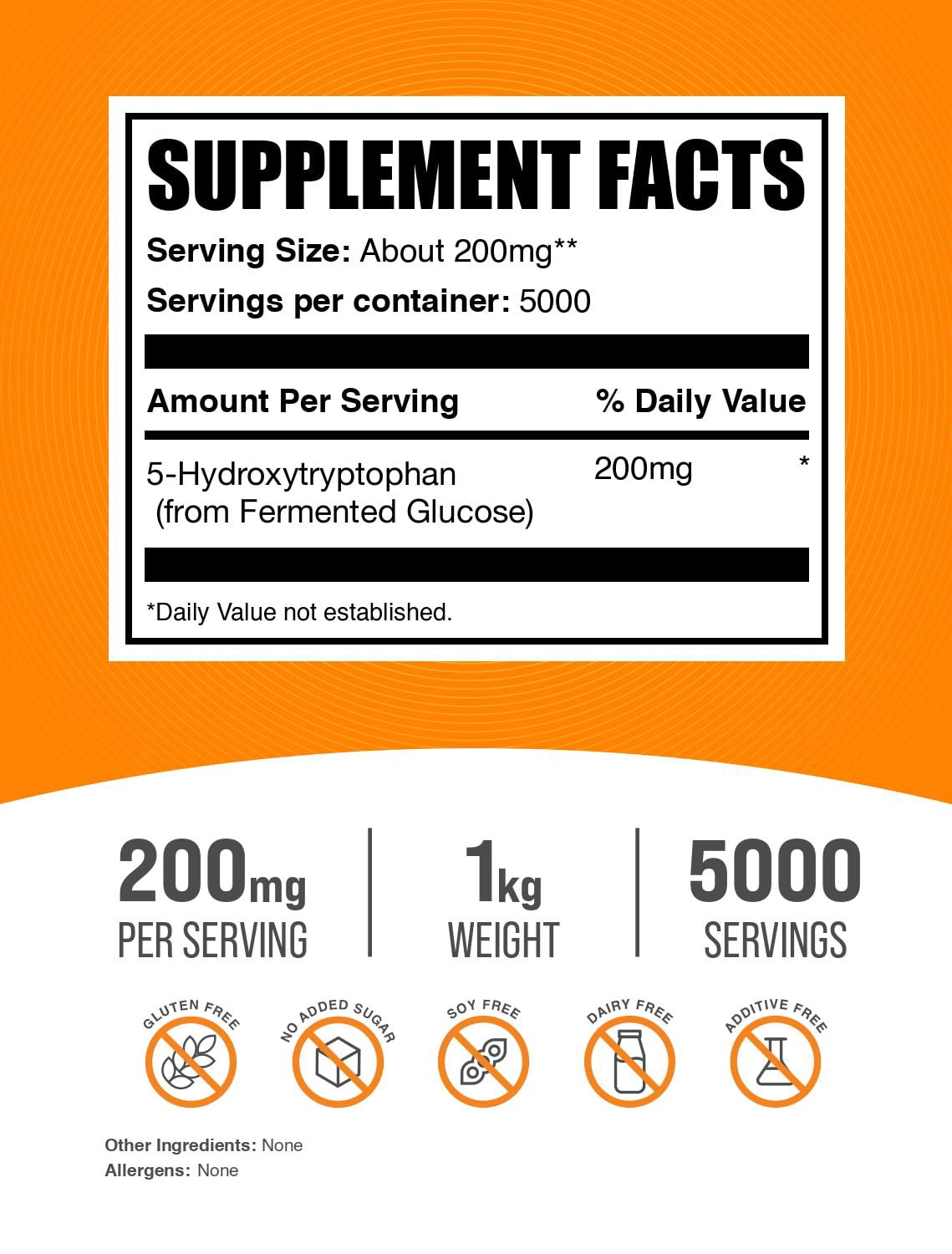 BulkSupplements 5-HTP Powder - 5-Hydroxytryptophan, Dietary Supplement - 1kg (2.2 lbs)