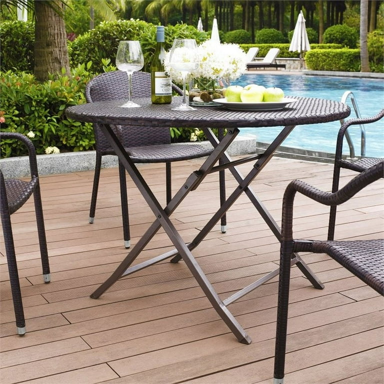 Crosley Furniture Palm Harbor Round Folding Outdoor Dining Table with Umbrella Hole for Outside Patio