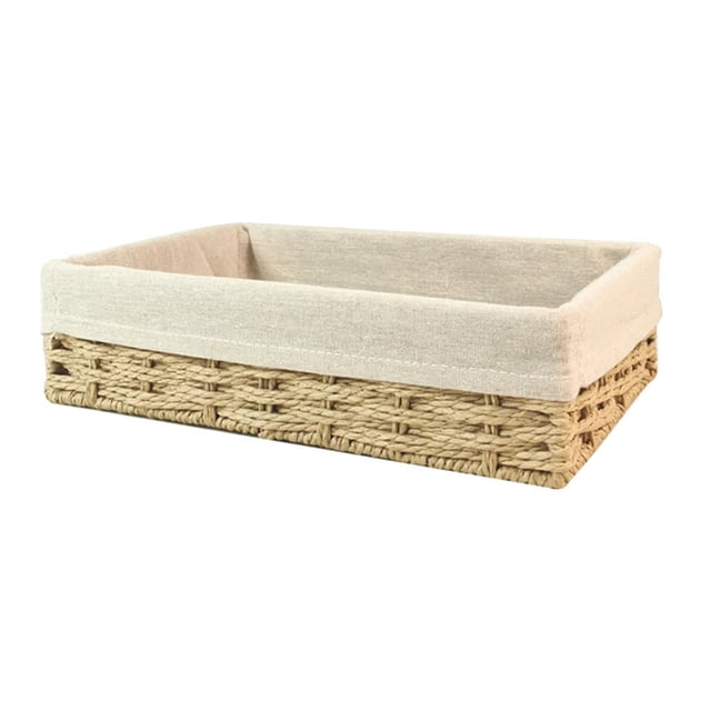 Cesta de almacenamiento tejida a mano, cesta de servir, caja de cosméticos, organizador de escritorio para artículos diversos. beige amarillo M