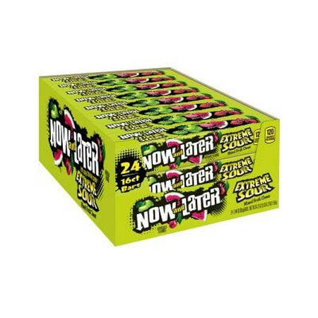 Now and Later, Extreme Sour Apple, Cherry, and Watermelon Chewy Candy, 2.44oz (Box of