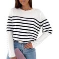 thumbnail image 1 of Chandails pour Femmes Décontractés à Manches Longues Col Rond Rayé Pull d'Hiver en Tricot, 1 of 7