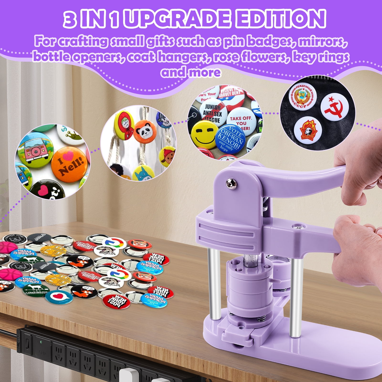 3 in 1 DIY Pin Button Maker Machine 25/32/58mm Badge Press Machine with 300pcs Button Parts