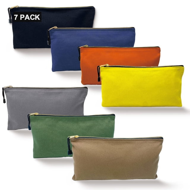 Paquete De 7 Bolsas De Lona Para Herramientas Con Cremallera, Resistentes, 16 Oz. Bolsas De Lona Para Herramientas, Organizador De Almacenamiento Multiusos, Bolsas De Mano Con Cremalleras Metálicas Co