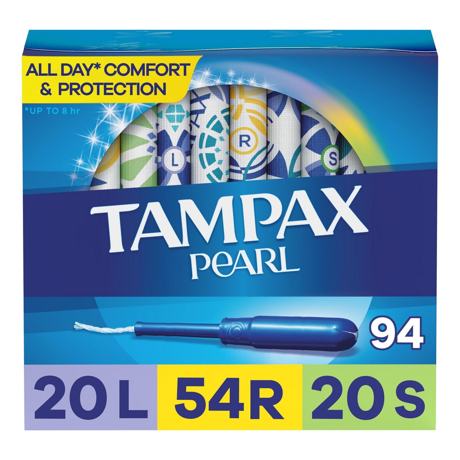 Tampons Tampax Pearl avec tresse anti-fuites LeakGuard, degré d’absorption léger/régulier/super, emballage multiple, non parfumés, 94 tampons