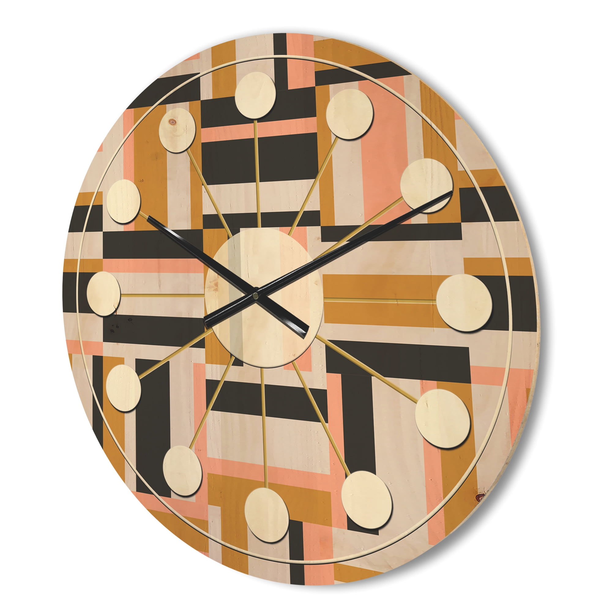 Designart 'Abstract Retro Geometric Pattern Design IX' Mid-Century Modern Wood Wall Clock