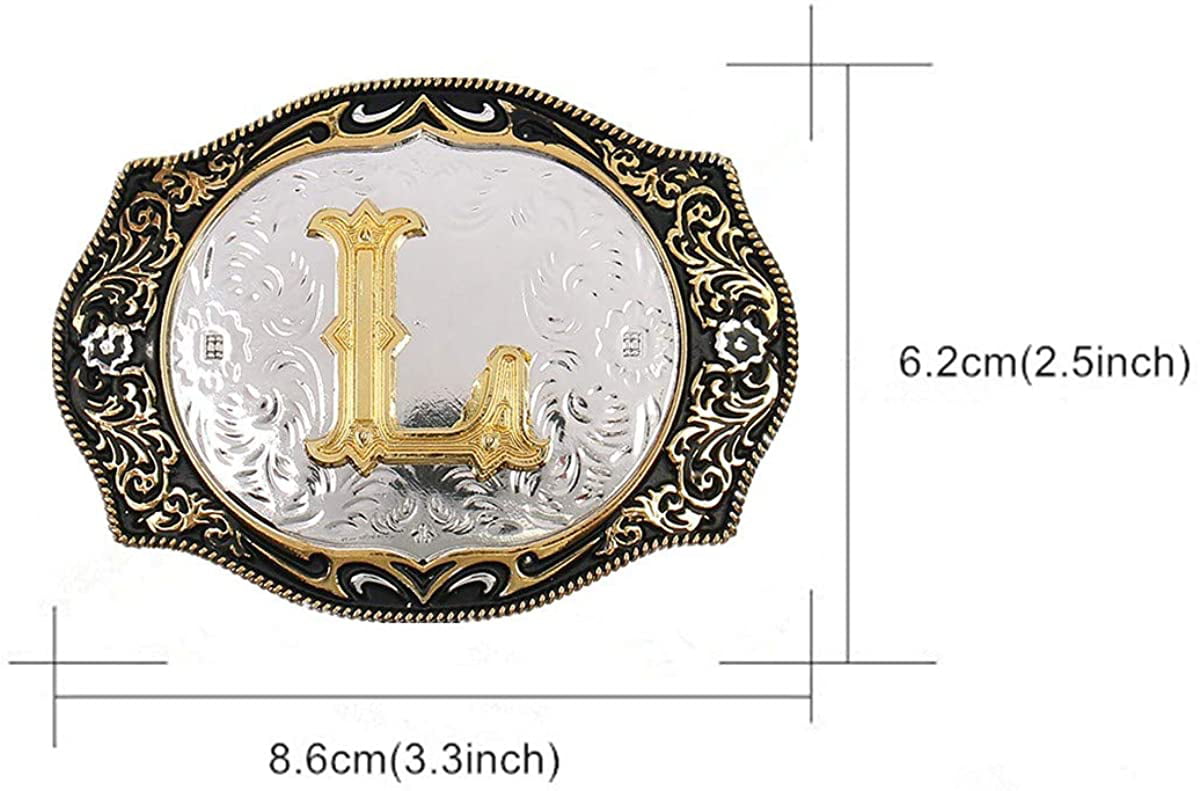 Gold Letters A To Z Grey Western Initial Belt Buckle